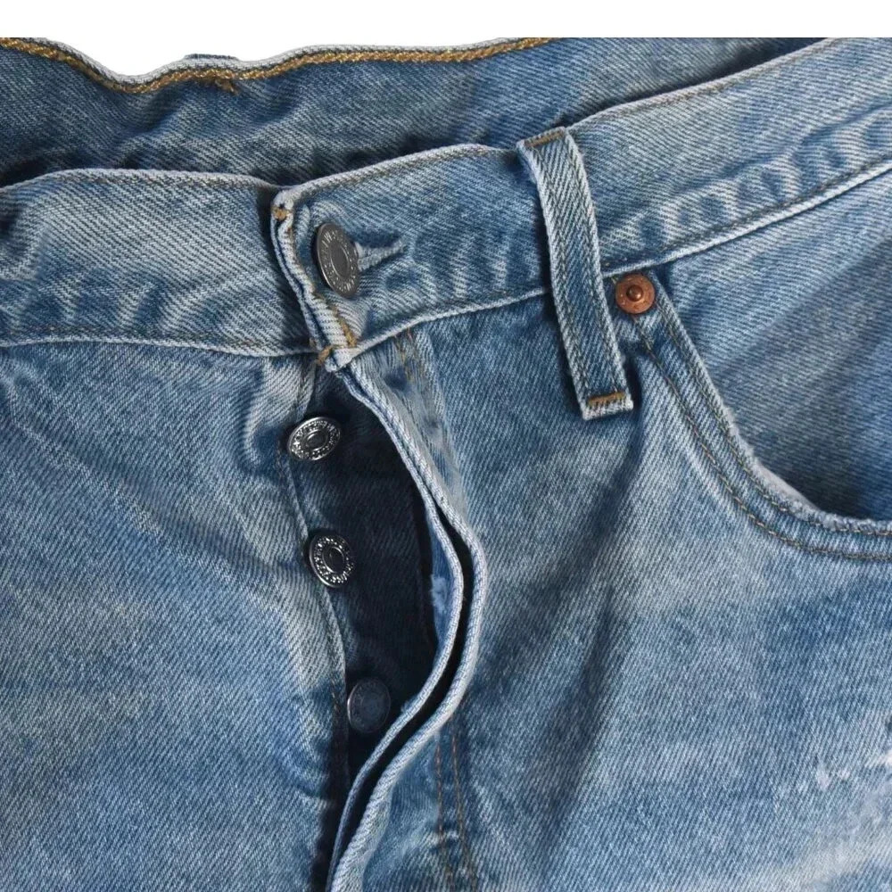 Levi’s || 501 Original Shorts Classic Light Blue Denim Wash Heavy Frayed Sz 33 - Picture 5 of 11
